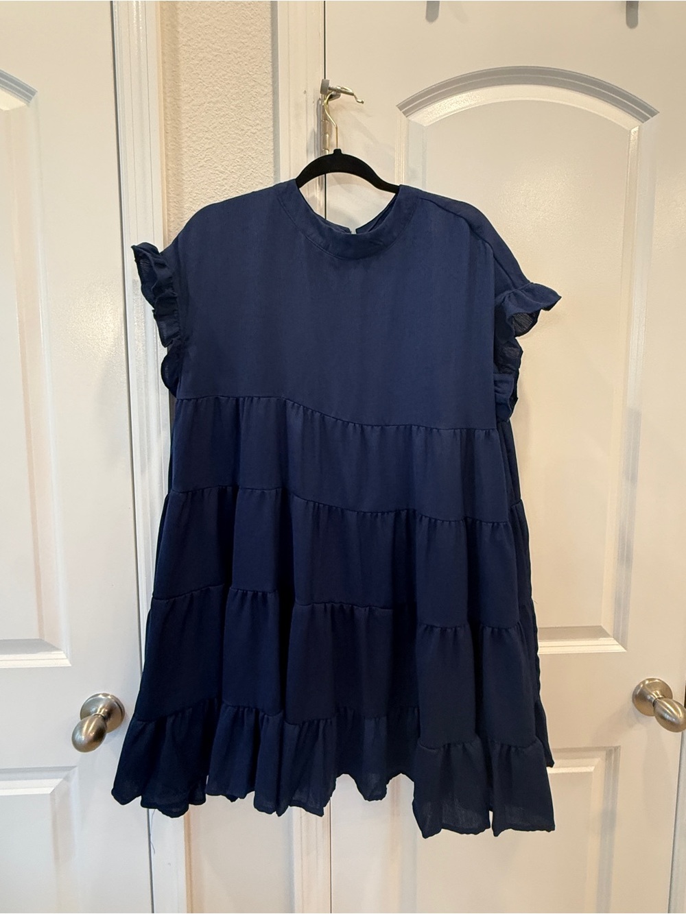 Foteisy - Navy Ruffle Tiered Dress
